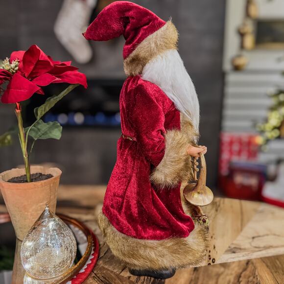 Red & Gold Porcelain Santa Christmas Tabletop Decor French Horn Cornucopia, 18"H - Picture 4 of 12
